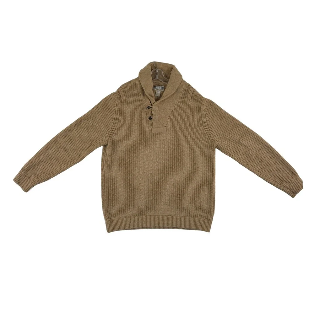 Duluth Trading Co Sweater Mens Size XLT Tall Tan Cotton Wool Ribbed Shawl Collar